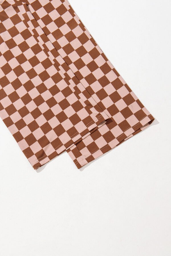Khaki Checkered Elastic High Waist Loose Casual Pants