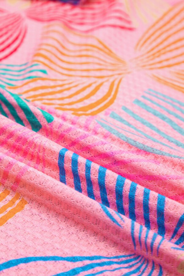 Pink Bowknot Printed Waffle Crewneck Loose Short Sleeve Top