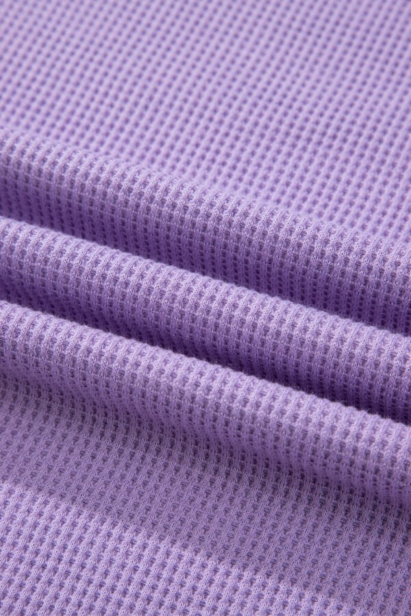 Purple Exposed Seam Half Sleeve Knitted V Neck Textured Top