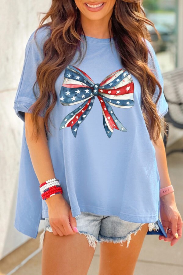 Myosotis July 4th Stars and Striped Bow Print Oversize Tee