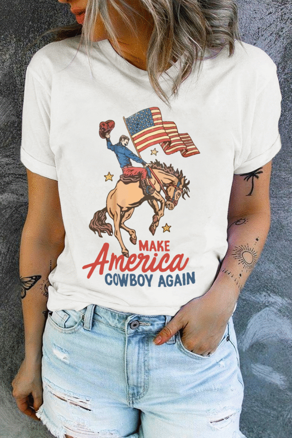 White MAKE AMERICA COWBOY AGAIN Graphic Crewneck Tee