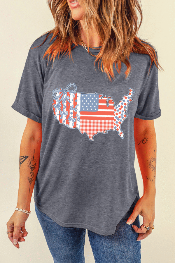 Gray American Flag Bow Map Graphic Tee