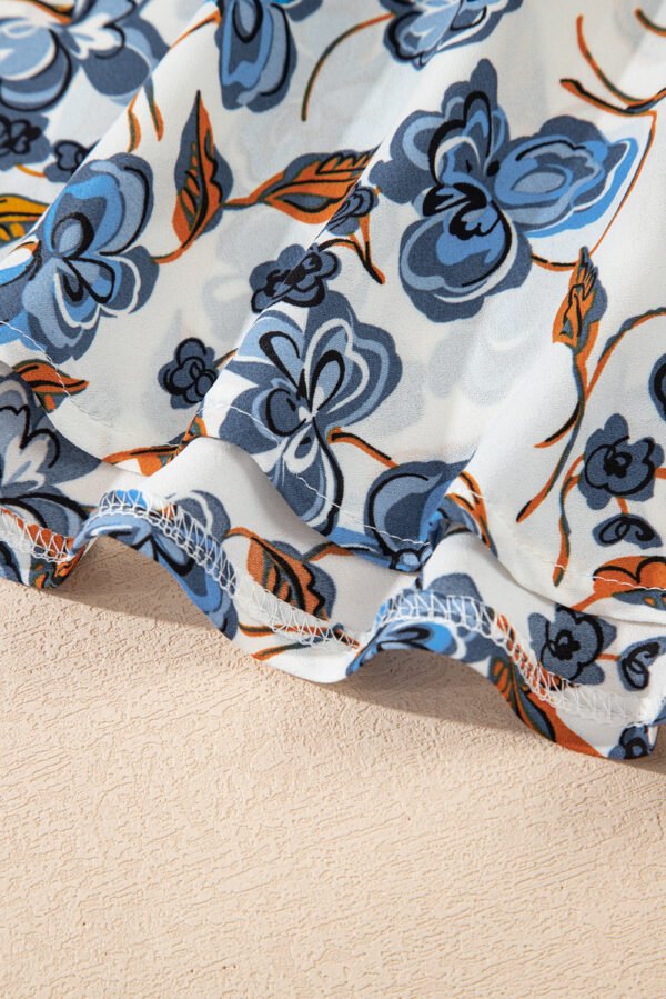 Sky Blue Floral Print Knotted V Neck Elegant Tank Top