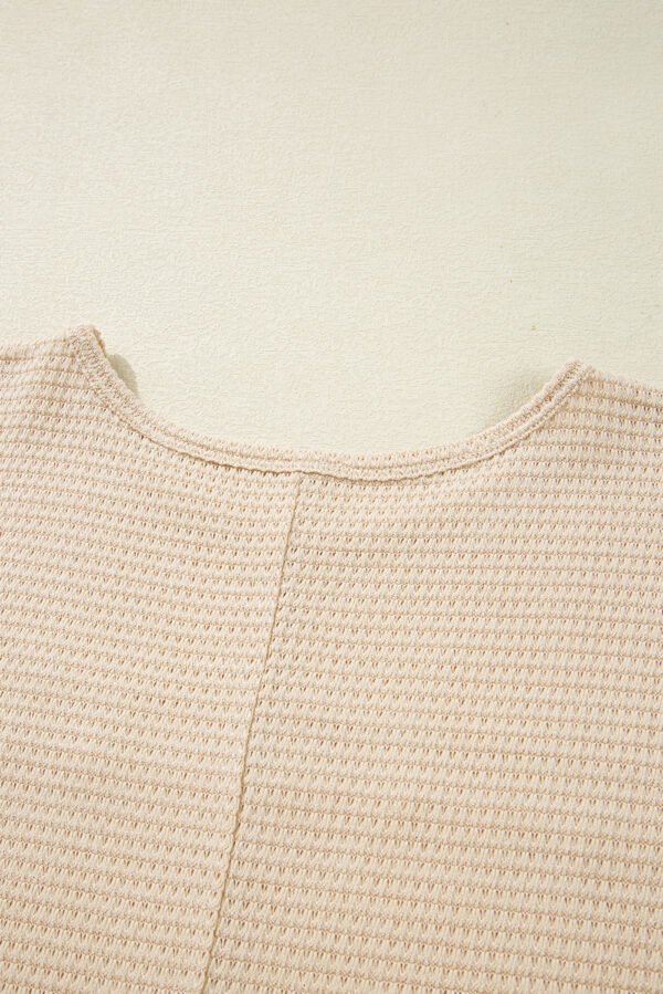Oatmeal Lace Patchwork Waffle Short Sleeve Plus Size Top