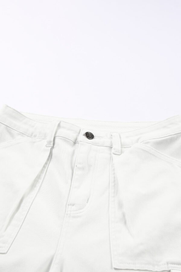 White High Waist Straight Leg Cargo Pants with Pockets