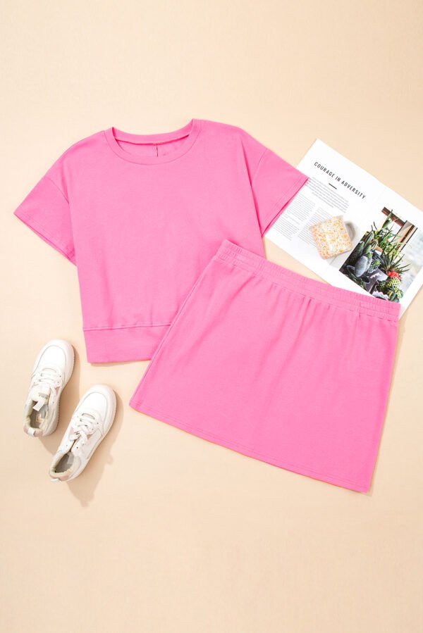 Pink Ribbed Drop Shoulder Tee and Skort Plus Size Set