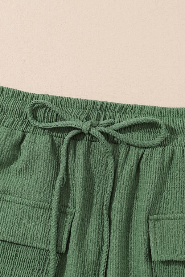 Green Flap Pocket Casual Drawstring Shorts