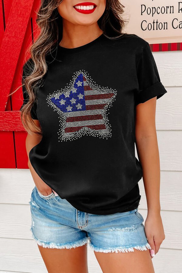 Black Flag Inspired Rhinestone Star Graphic T Shirt