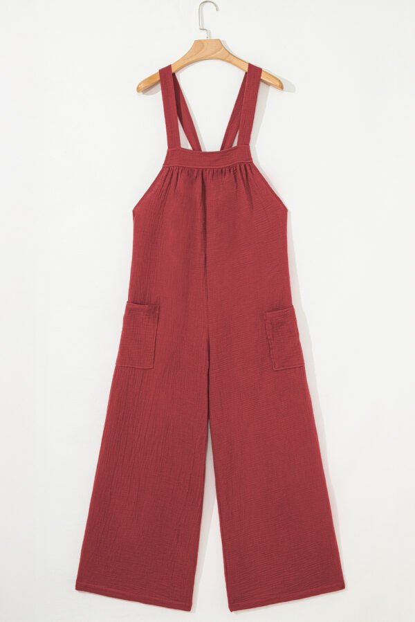 Red Clay Knotted Back Strap Cotton Bib Jumpsuit