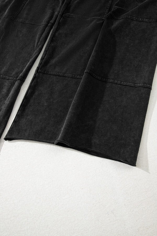 Black Mineral Wash Exposed Seam Drawstring High Waist Wide Leg Cargo Pants