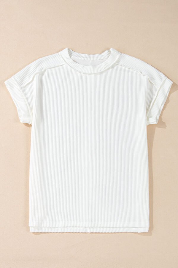 White Textured Knit Exposed Stitching T-shirt