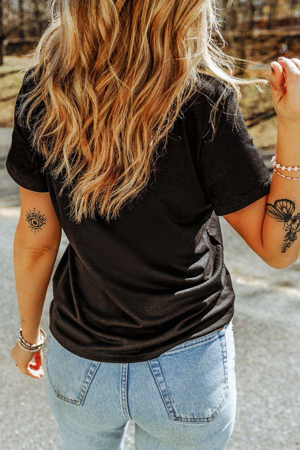 Black Sequined Bow Guitar Country Music Festival Casual Tee