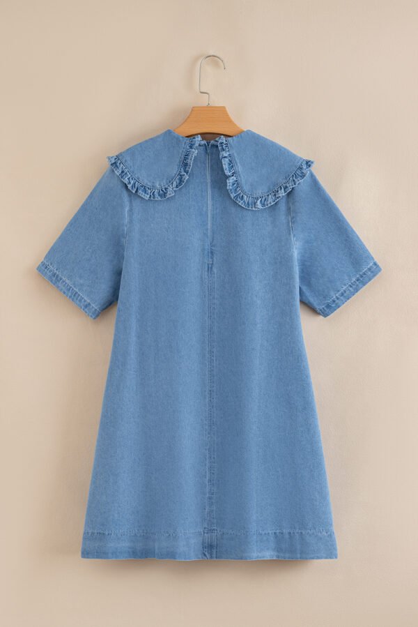 Beau Blue Frilled Peter Pan Collar Loose Denim Short Dress