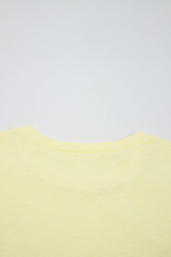 Yellow Cream Lace Patchwork Cap Sleeve Round Neck T Shirt