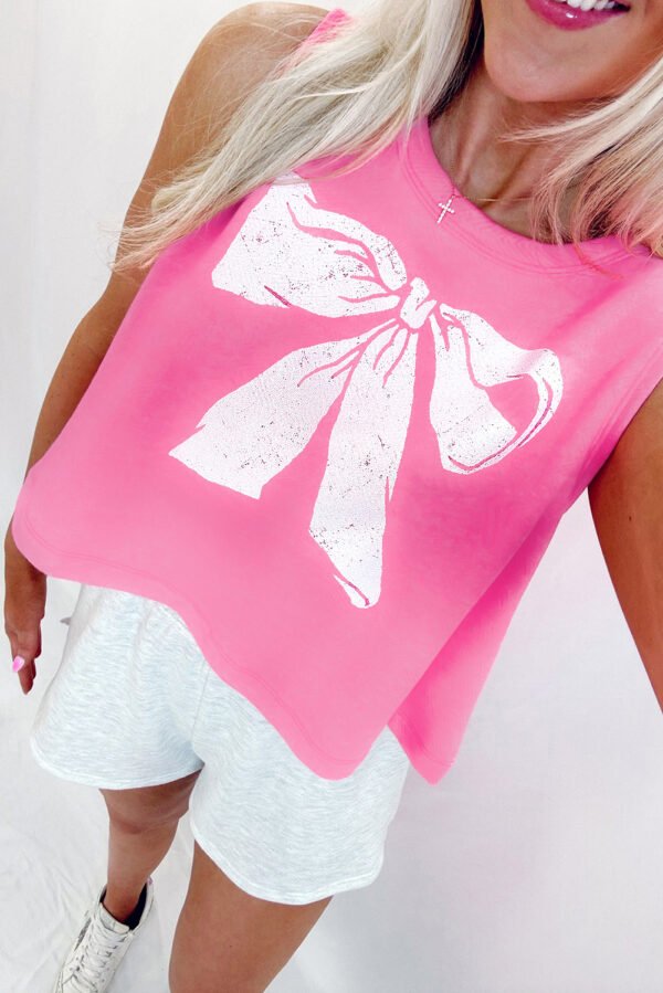 Sachet Pink Bow Print Boxy Fit Tank Top