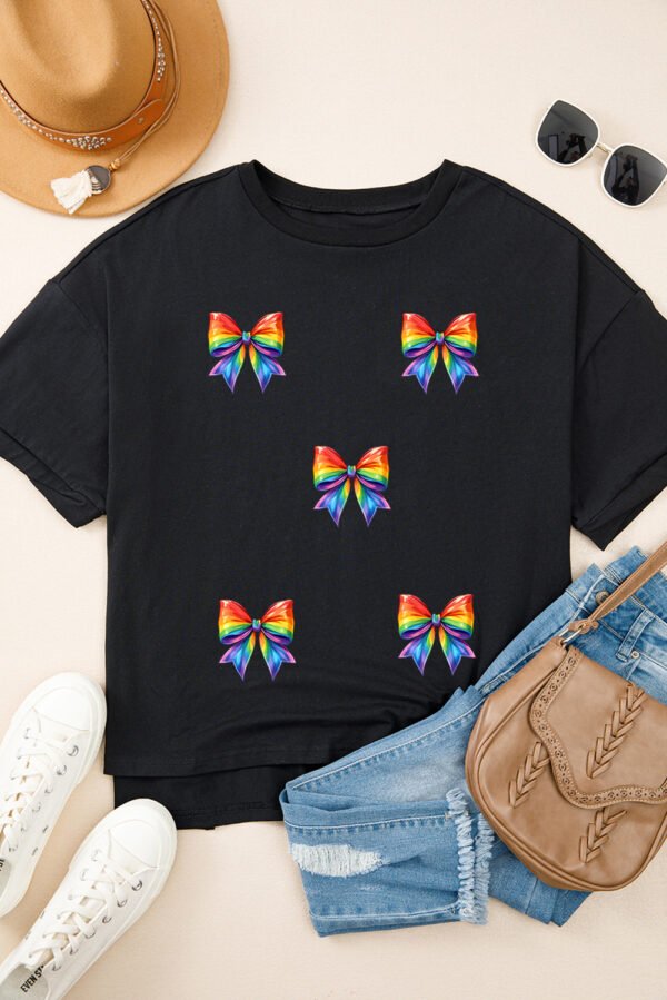 Black Pride Bow Print Oversize Cotton T Shirt