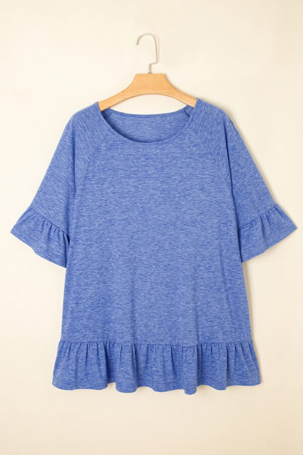 Dusk Blue Ruffled Short Sleeve Plus Size Casual Blouse