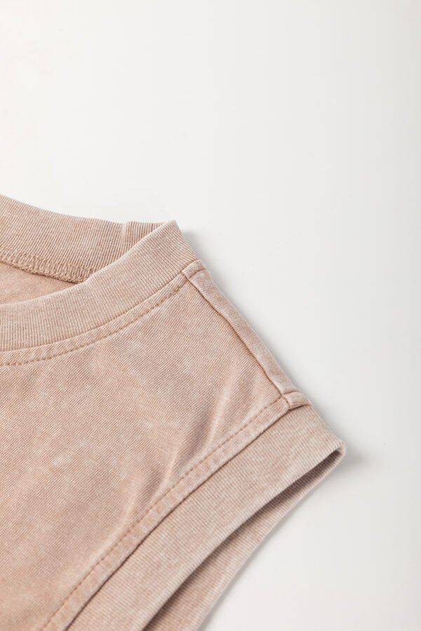 Smoke Gray 2 Pieces Mineral Wash Cotton Tank Top Lined Split Skirt Set