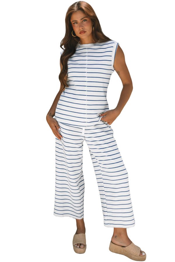 Sail Blue Casual Wide Leg 2pcs Pants Set