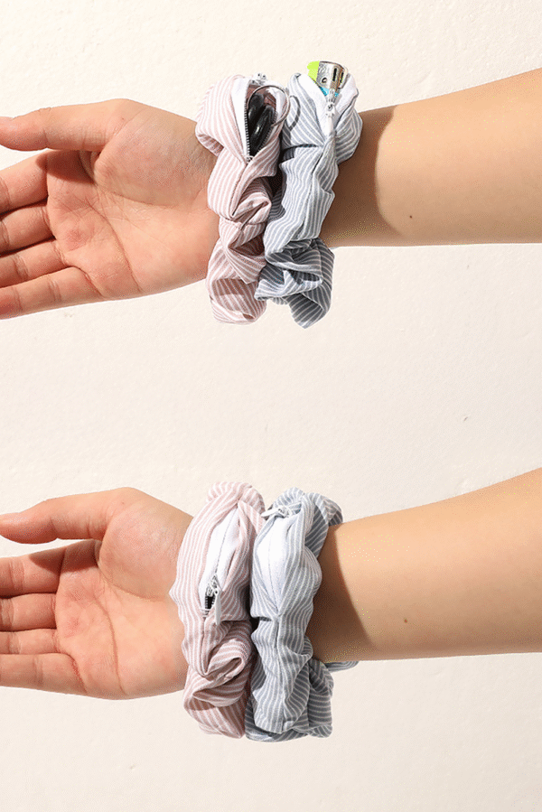Delicacy Ribbed Hair Scrunchie with Hidden Zipper Pocket
