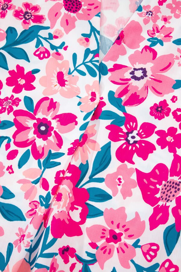 Pink Floral Print Contrast Striped Detail Short Sleeve Blouse
