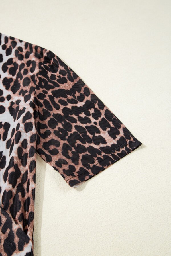 Black Leopard Wrapped V Neck Slim Short Sleeve Top