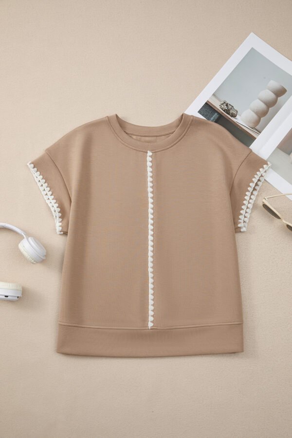 Straw Yellow Ric Rac Color Contrast Ribbed Edge Crewneck T Shirt