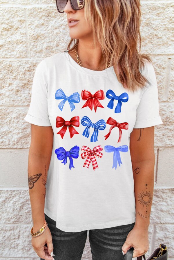 White USA Inspire Bow Print Crewneck Independence Day Tee