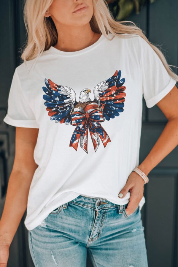 White American Flag Eagle Print Independence Day Tee
