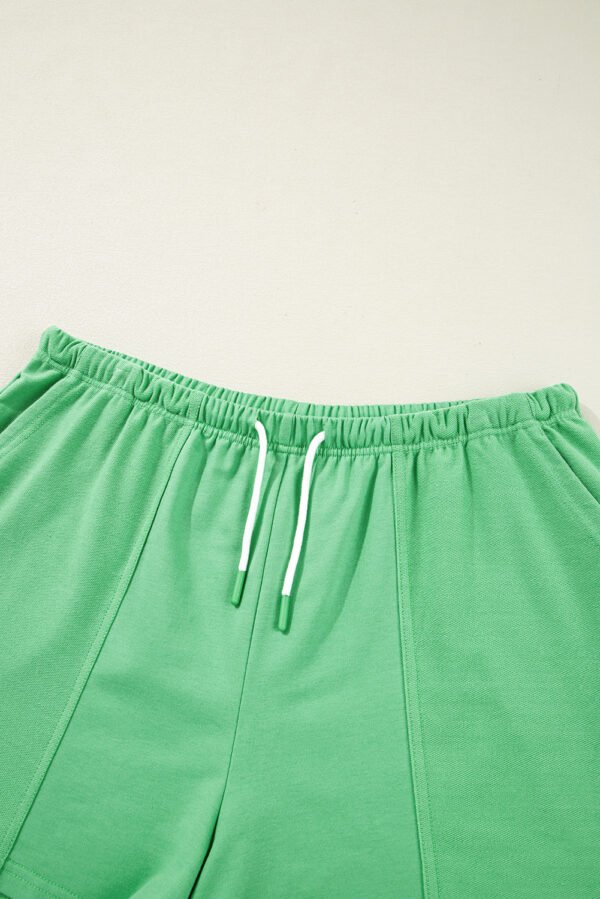 Mint Green Plus Size V Neck Tee Patched Pocket Drawstring Shorts Set