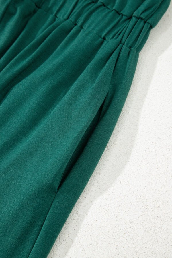 Blackish Green Deep V Pleated Crisscross Wide Leg Backless Jumpsuit