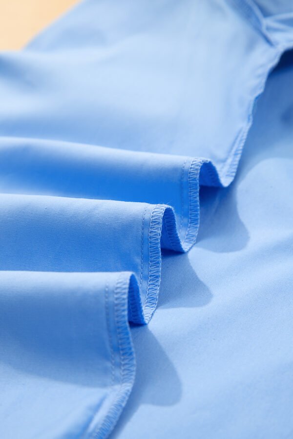 Sky Blue Contrast Striped V Neck Collision Short Puff Sleeve Blouse