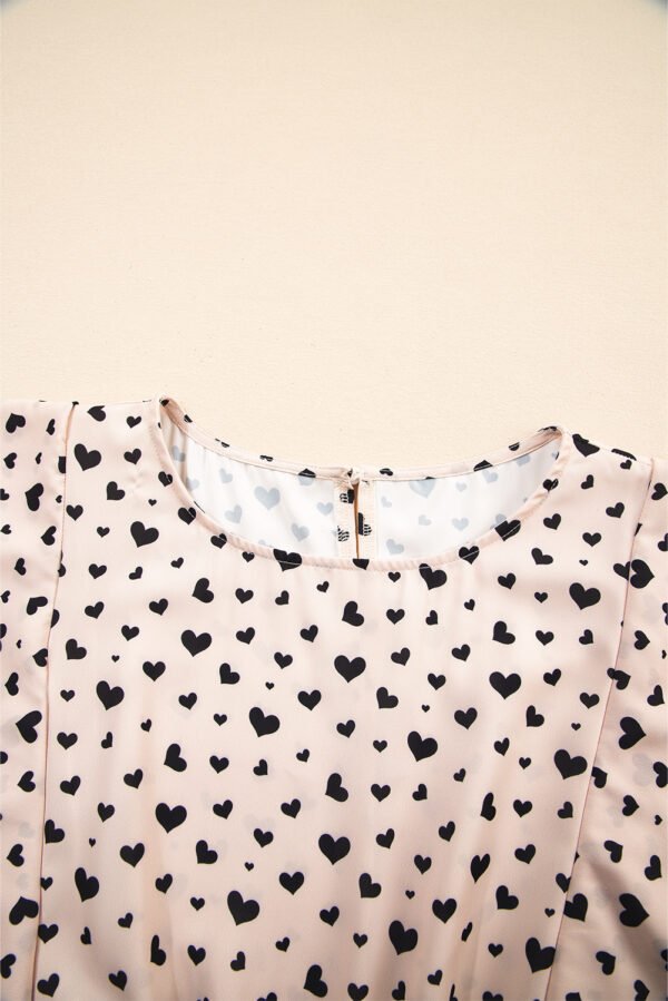 Khaki Heart Printed Flutter Sleeve Cinched Waist Tiered Ruffle Mini Dress