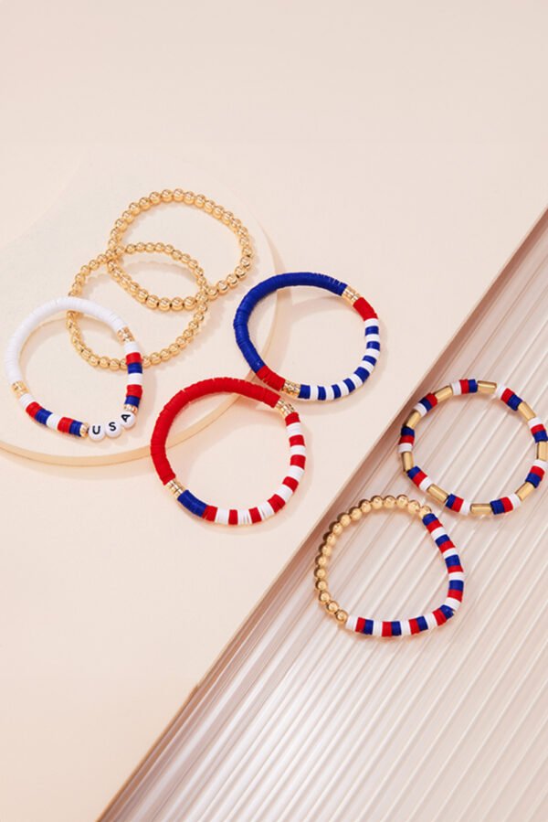Gold USA Flag Inspired Beaded Layered Bracelet Set