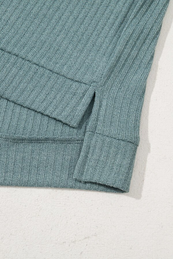 Moonlight Jade Oversized Ribbed Knit V Neck Dolman Short Sleeve Top