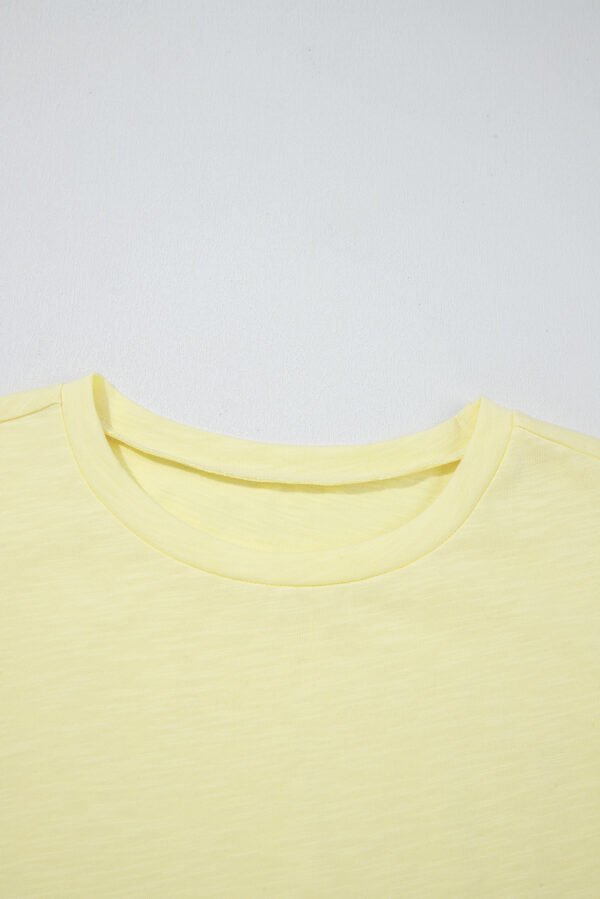 Yellow Cream Lace Patchwork Cap Sleeve Round Neck T Shirt