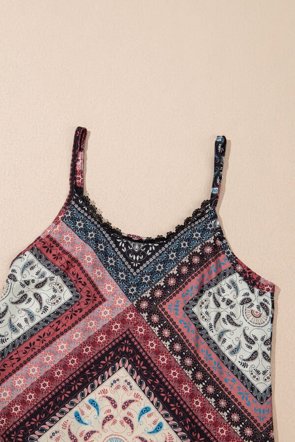 Red Geometric Paisley Print Sleeveless Shift Mini Dress