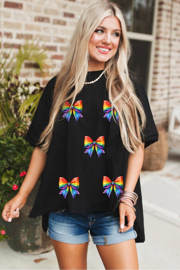 Black Pride Bow Print Oversize Cotton T Shirt