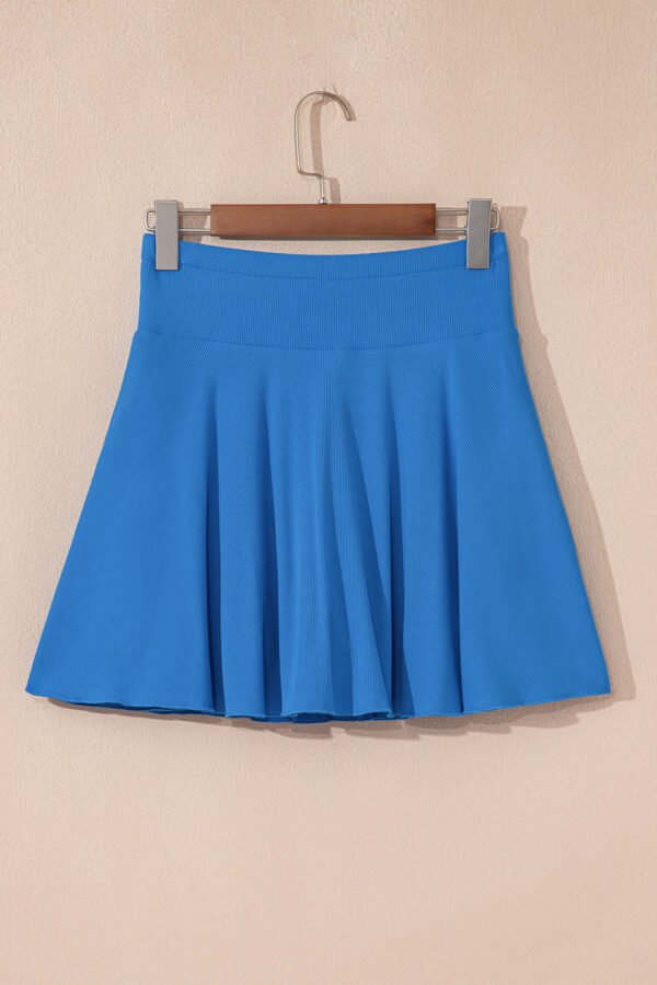 Blue A-line Draped High Waist Phone Pocket Lined Skort