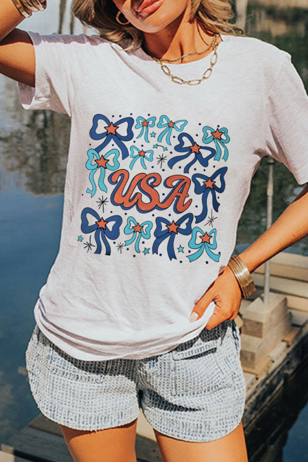 White USA Bowknot Graphic Tee