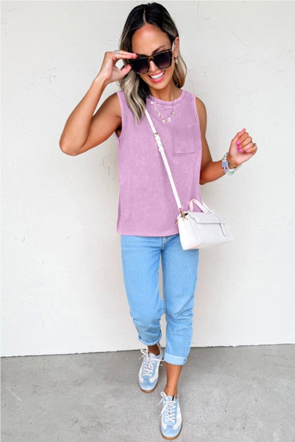 Phalaenopsis Mineral Wash Patched Chest Pocket Casual Tank Top