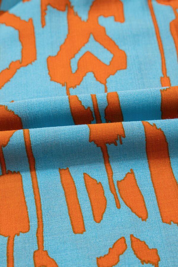 Sky Blue Abstract Print Dolman Short Sleeve Western Loose Shirt