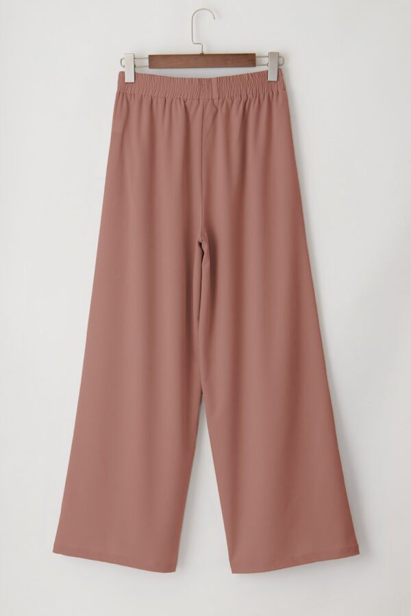 Coffee High Waisted Tie Front Side Pocket Wide Leg Flowy Casual Pants