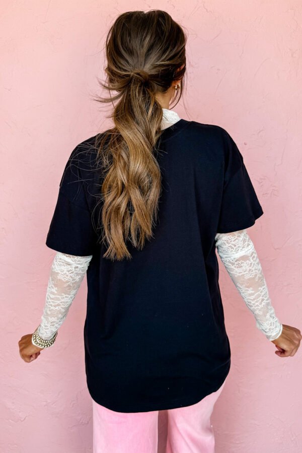 Black Pink Daisy Flower Printed Cotton Blend T Shirt