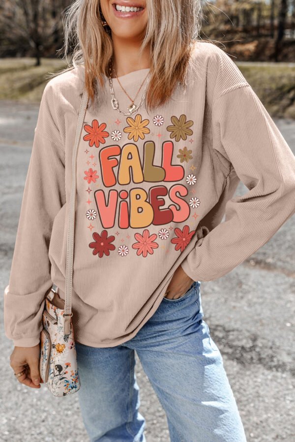 Apricot Twisted Rib FALL VIBE Graphic Baggy Sweatshirt