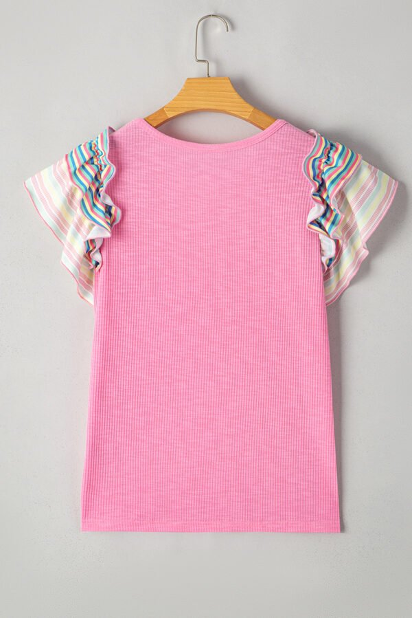 Bonbon Independence Celebration Bowknot Graphic Ruffled Sleeve Ribbed Summer Top