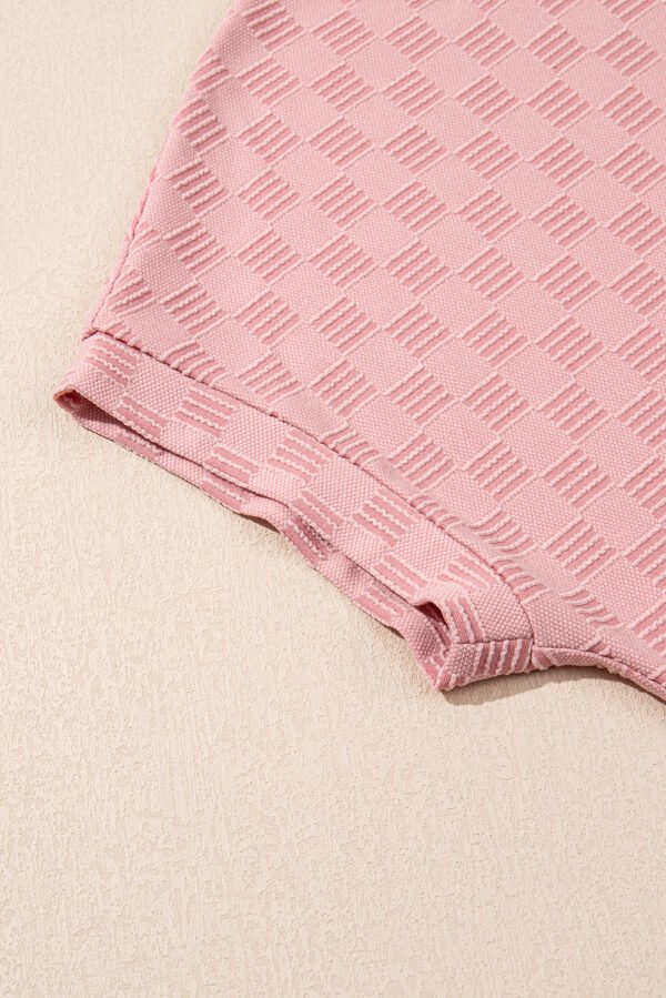 Apricot Pink Checkered Textured Round Neck T-shirt