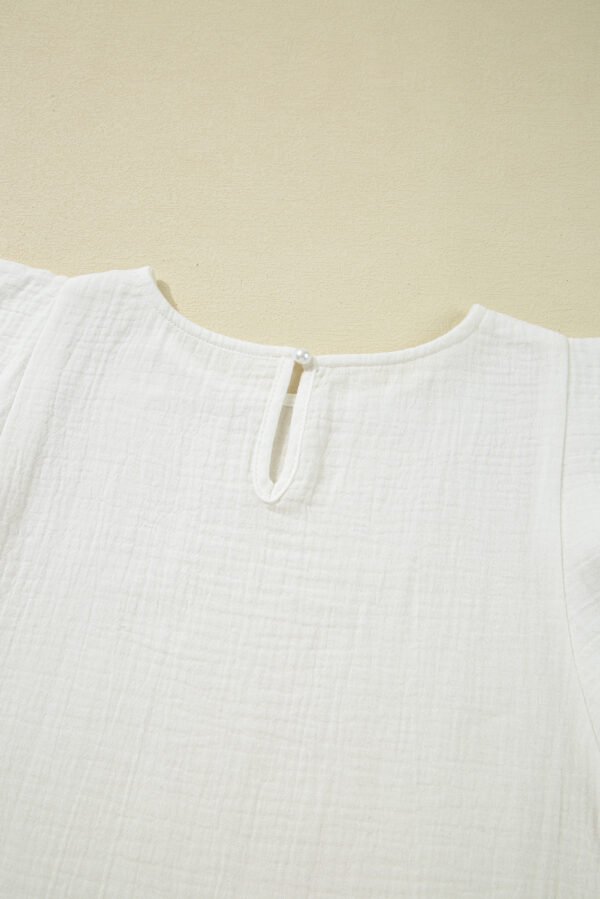 White Crinkled Layered Ruffled Flutter Sleeve Blouse