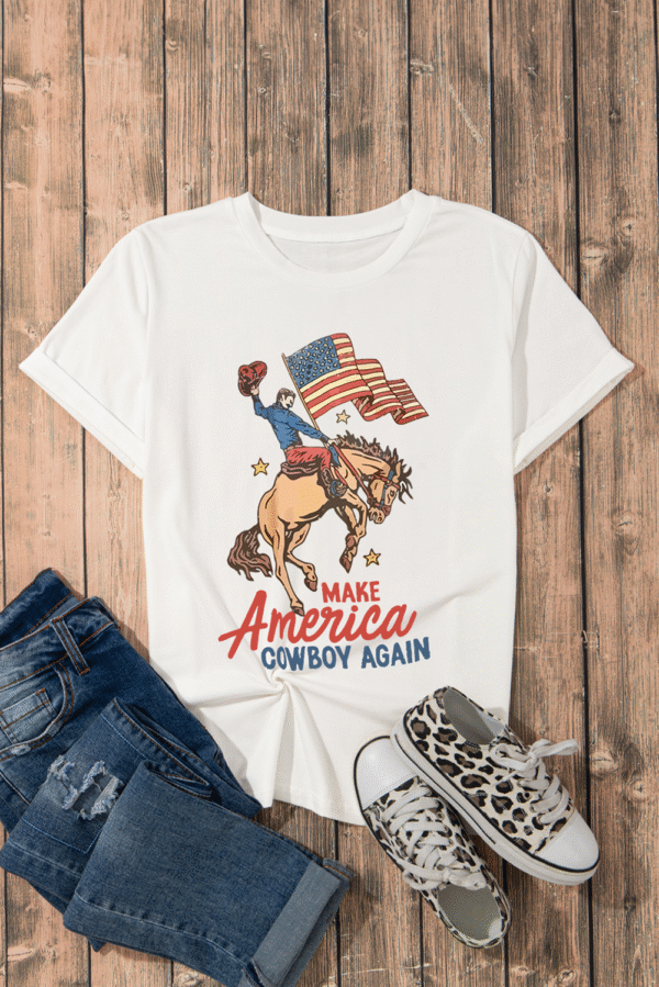 White MAKE AMERICA COWBOY AGAIN Graphic Crewneck Tee