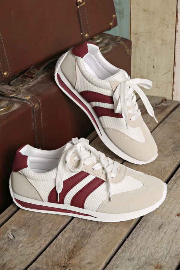 White Color Block Patchwork Breathable Lace-up Sneakers